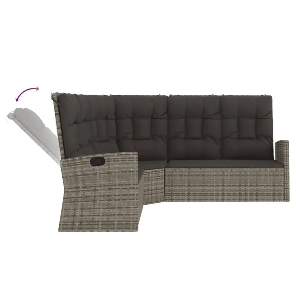 2 Piece Patio Lounge Set Grey PE Rattan with Adjustable Backrest and Acacia Wood Lift Top Table