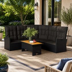 Black Reclining Corner Sofa for Outdoor Spaces
