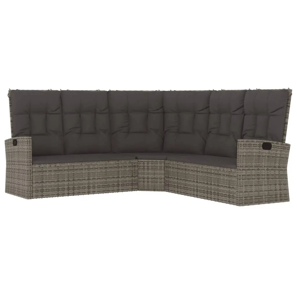 Reclining Corner Sofa Poly Rattan Grey Outdoor Garden Seating with Cushions