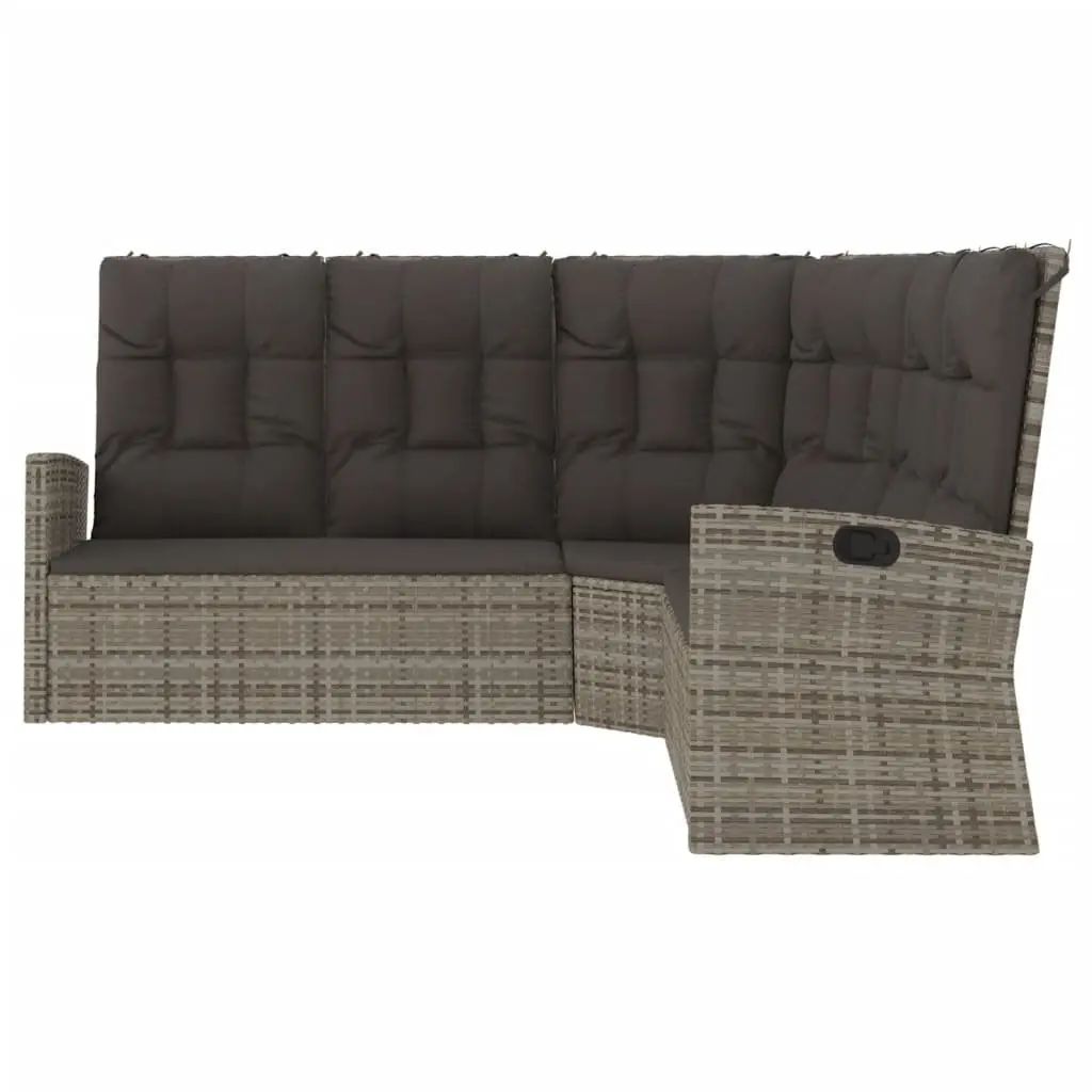 Reclining Corner Sofa Poly Rattan Grey Outdoor Garden Seating with Cushions