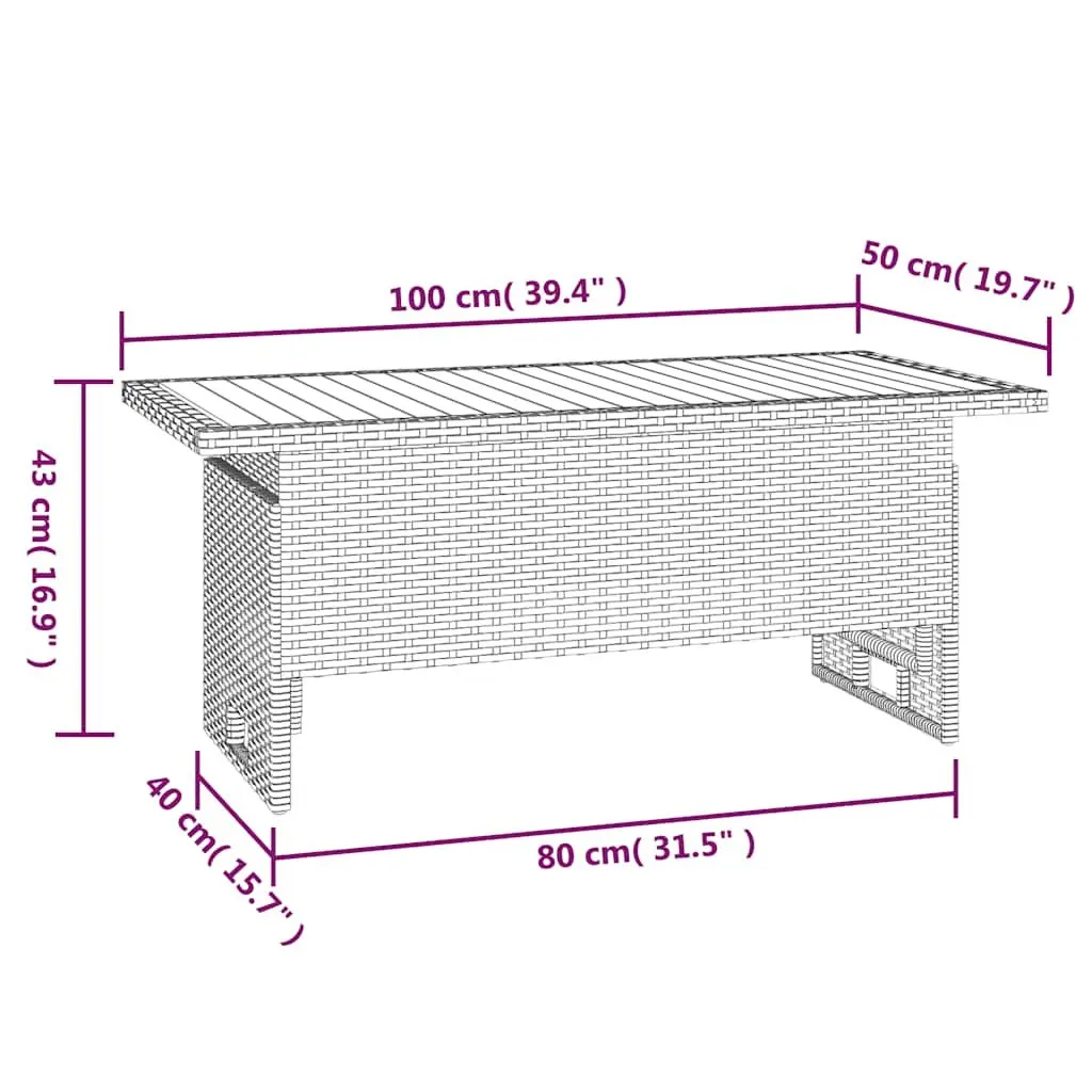 Garden Table Lift-Top Solid Wood Acacia PE Rattan Black 100x50x43/63 cm