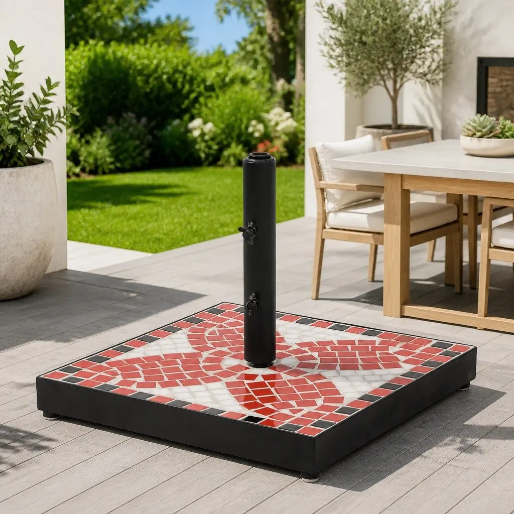 Parasol Base Iron Construction Square Terracotta and White