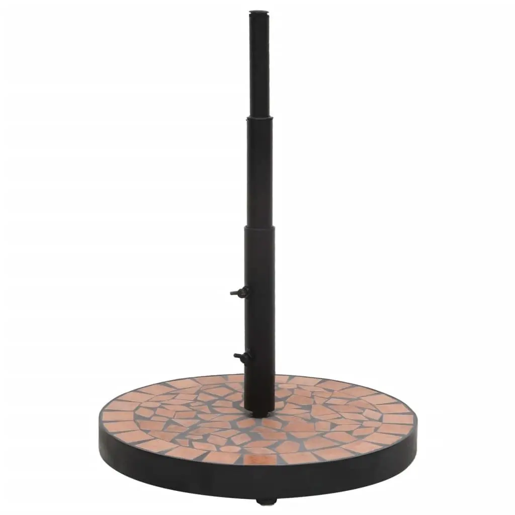 Parasol Base Round Iron Brown Outdoor Umbrella Stand with Ceramic Tile Surface