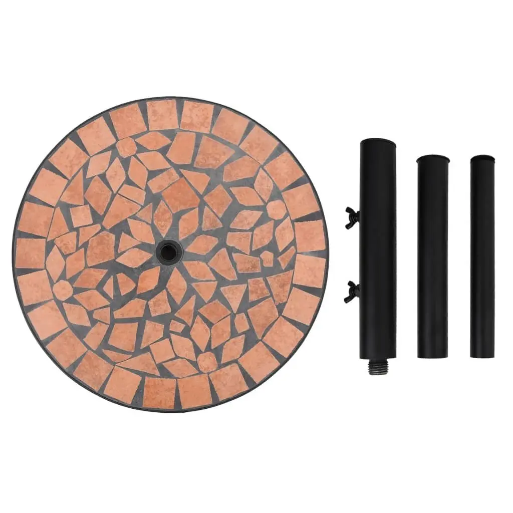 Parasol Base Round Iron Brown Outdoor Umbrella Stand with Ceramic Tile Surface