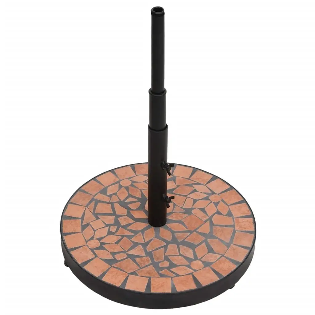 Parasol Base Round Iron Brown Outdoor Umbrella Stand with Ceramic Tile Surface