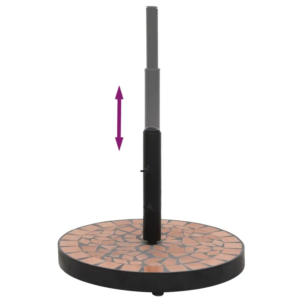 Parasol Base Round Iron Brown Outdoor Umbrella Stand with Ceramic Tile Surface