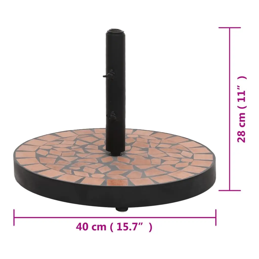 Parasol Base Round Iron Brown Outdoor Umbrella Stand with Ceramic Tile Surface