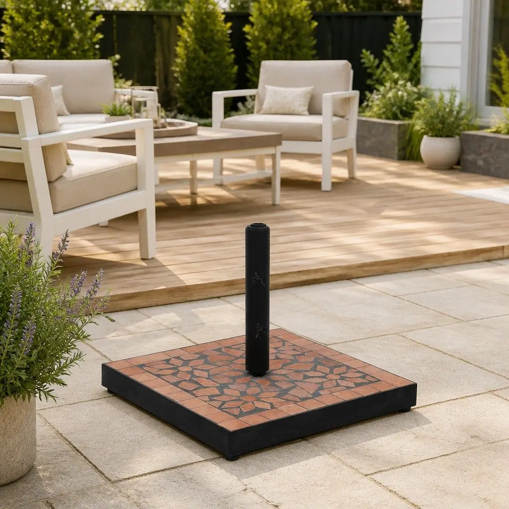 Parasol Base Square Brown Terracotta Outdoor Umbrella Stand Weight Patio