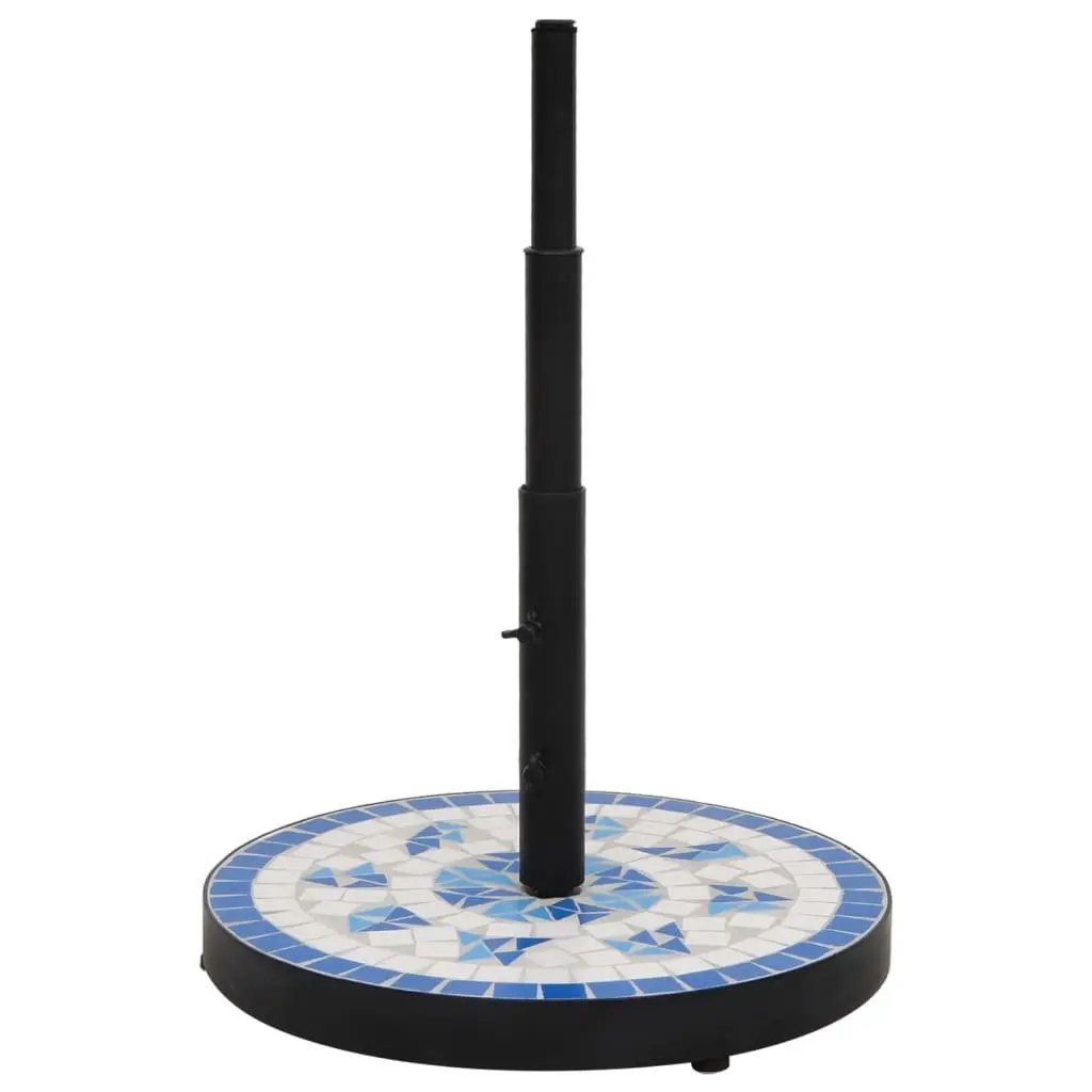 Parasol Base Round Ceramic Tile Blue White Iron Outdoor Umbrella Stand