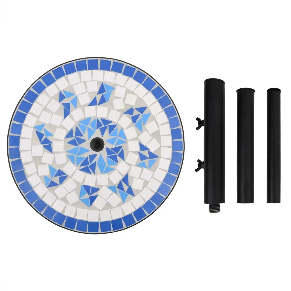 Parasol Base Round Ceramic Tile Blue White Iron Outdoor Umbrella Stand