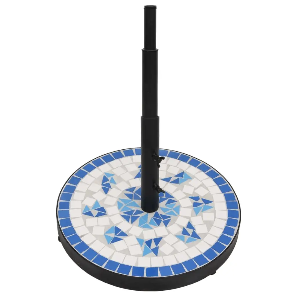 Parasol Base Round Ceramic Tile Blue White Iron Outdoor Umbrella Stand