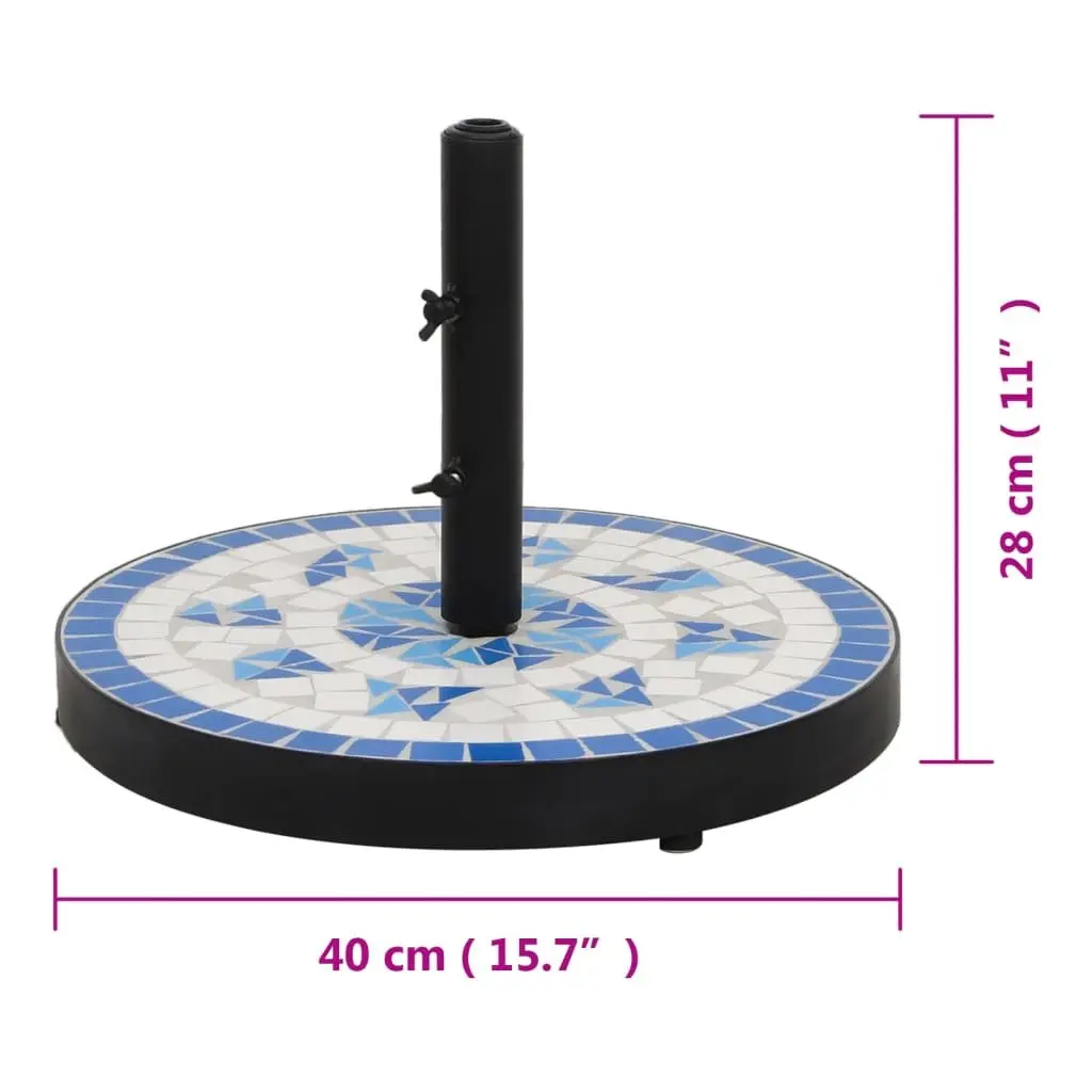 Parasol Base Round Ceramic Tile Blue White Iron Outdoor Umbrella Stand
