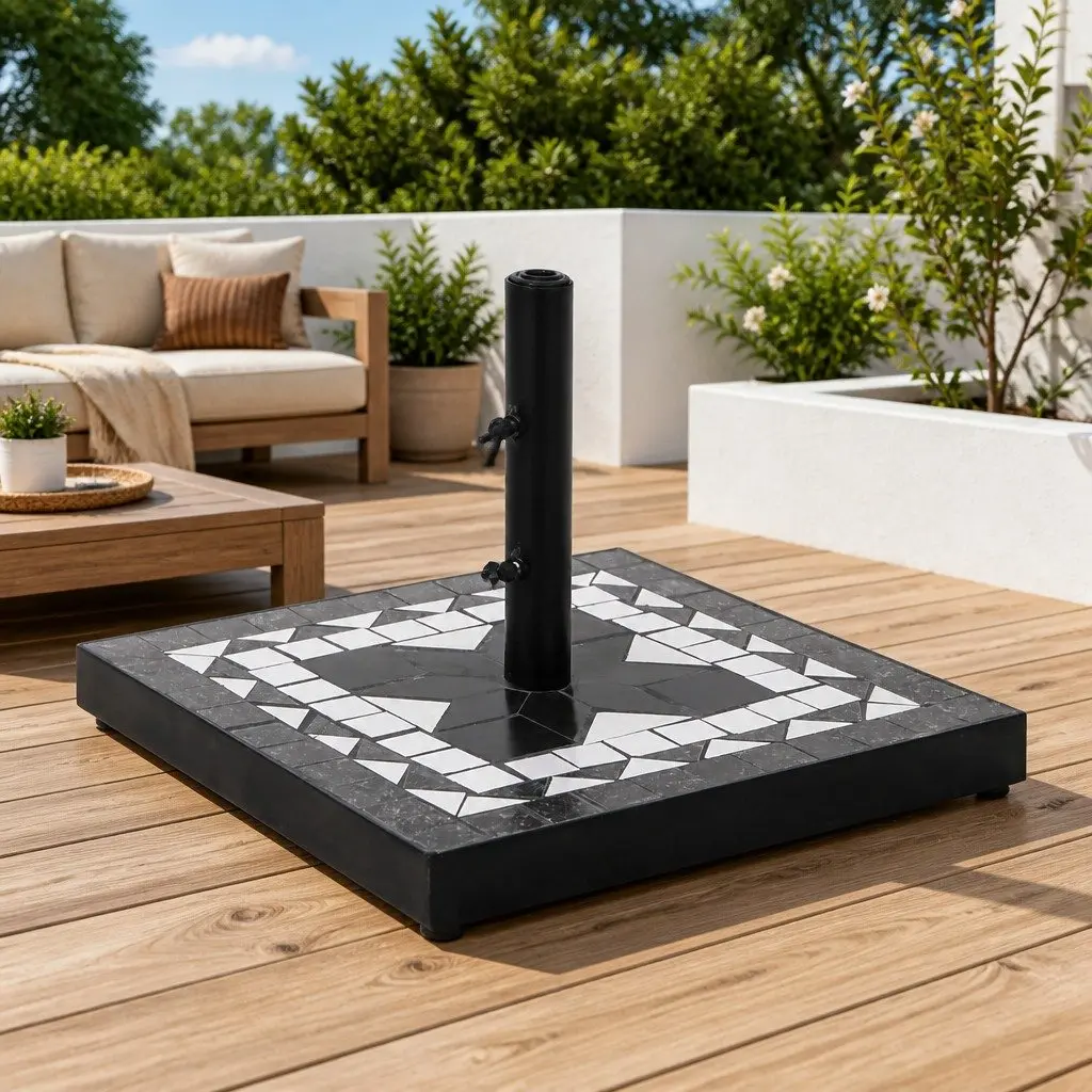 Square Black Parasol Base for Garden Use