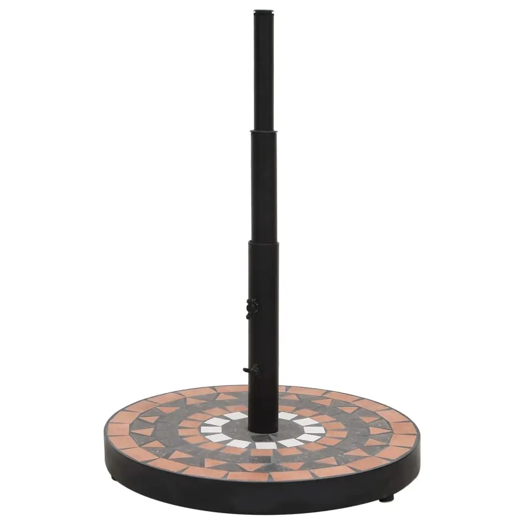 Parasol Base Round Iron with Ceramic Tile 12kg Terracotta White Outdoor Umbrella Stand