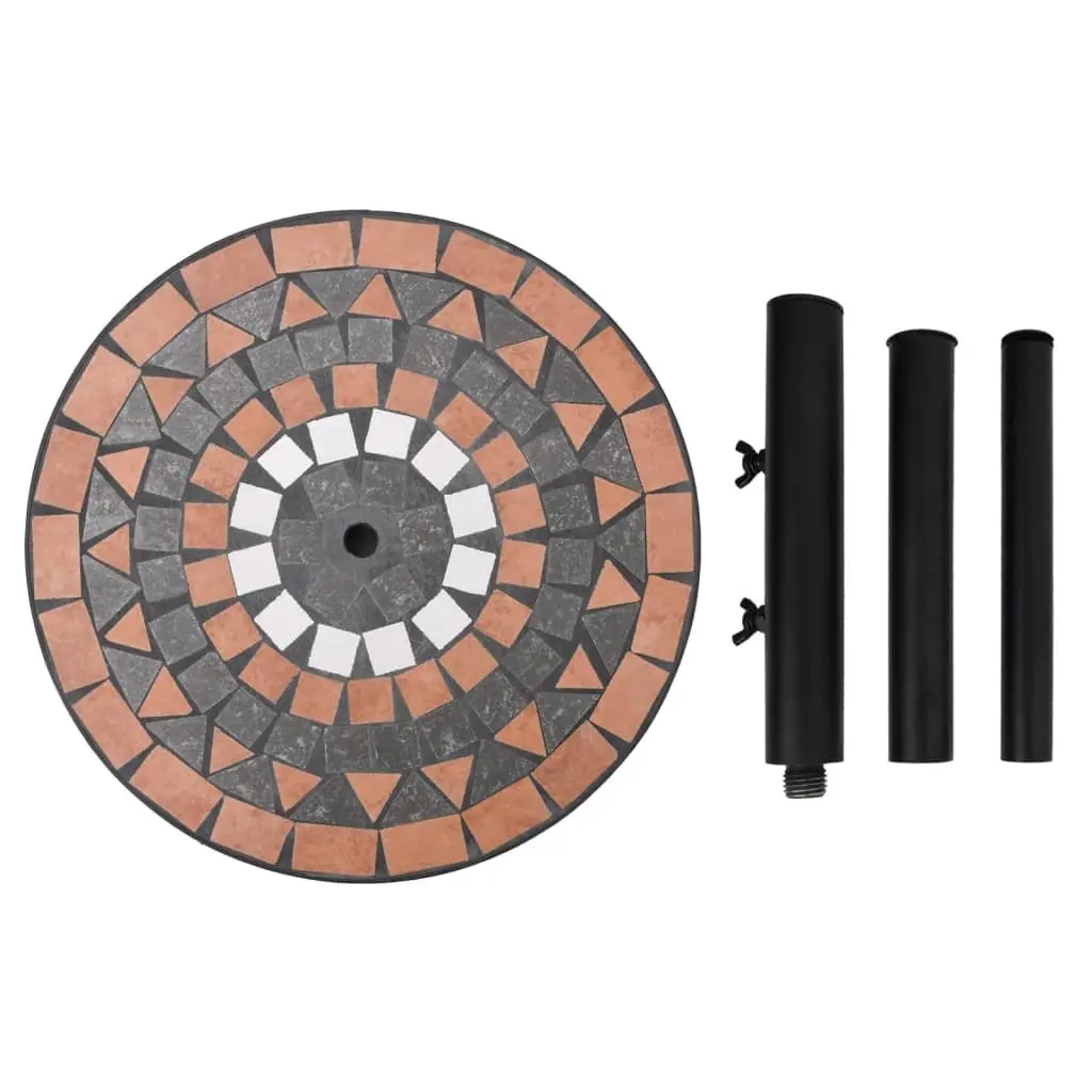 Parasol Base Round Iron with Ceramic Tile 12kg Terracotta White Outdoor Umbrella Stand