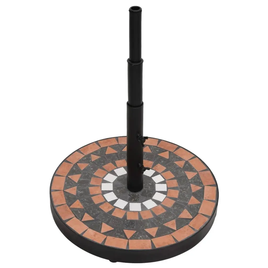 Parasol Base Round Iron with Ceramic Tile 12kg Terracotta White Outdoor Umbrella Stand
