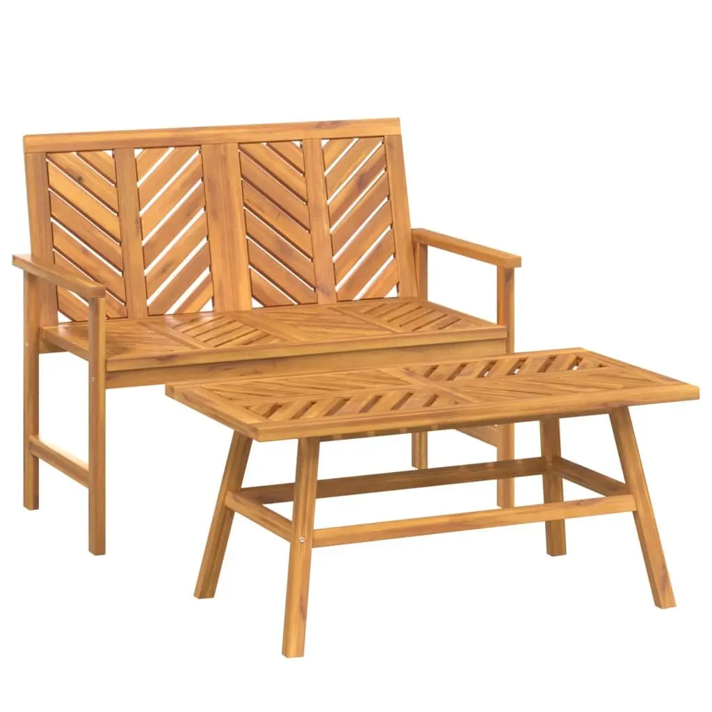 2 Piece Garden Lounge Set Solid Acacia Wood Brown Outdoor Furniture with Armrests