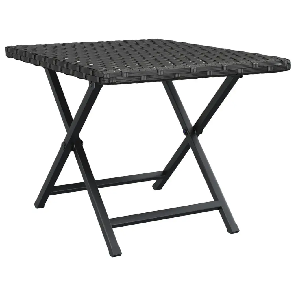 Folding Table Poly Rattan Steel Frame Black 45x35x32 cm Garden Patio Furniture