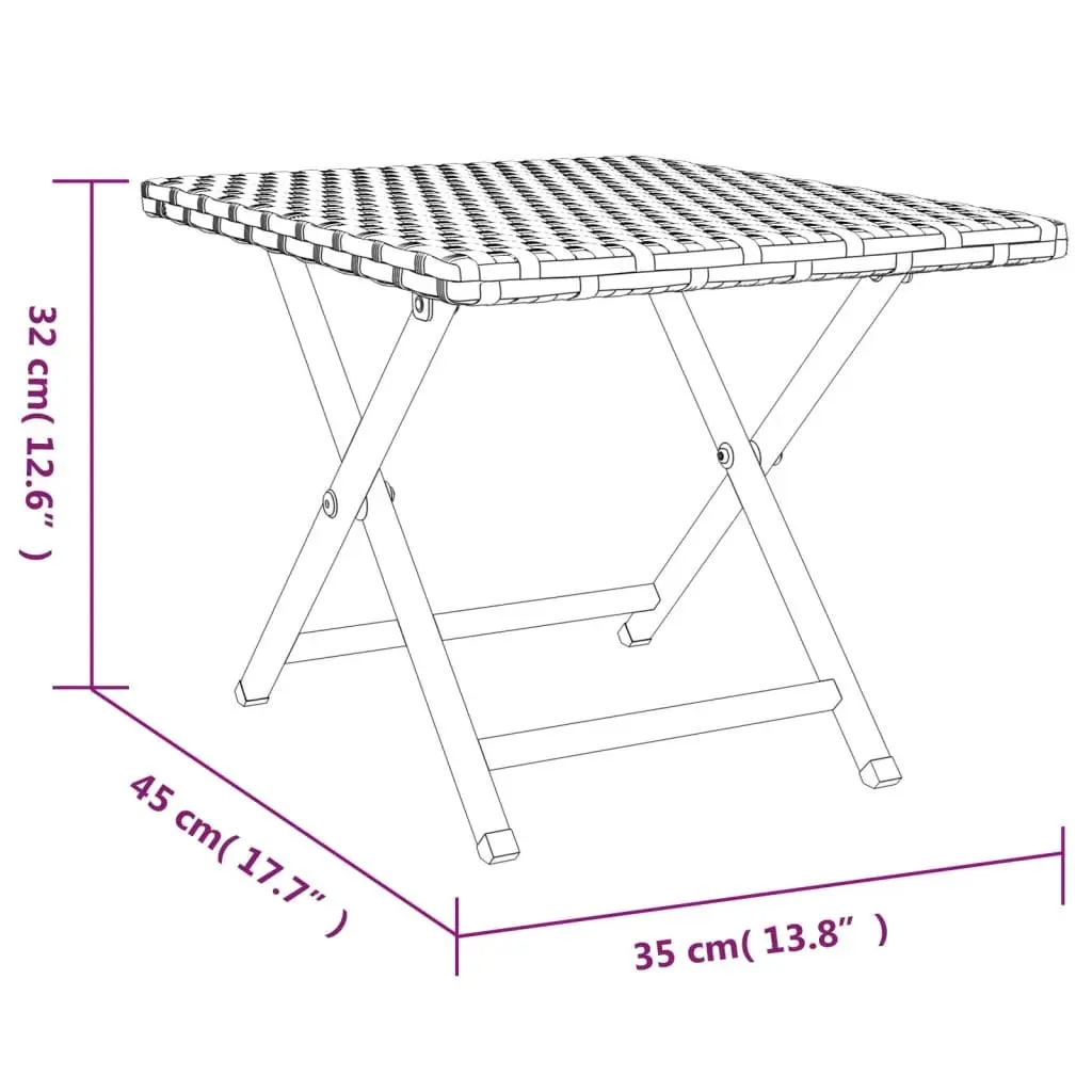 Folding Table Poly Rattan Grey 45x35x32 cm Garden Patio Furniture