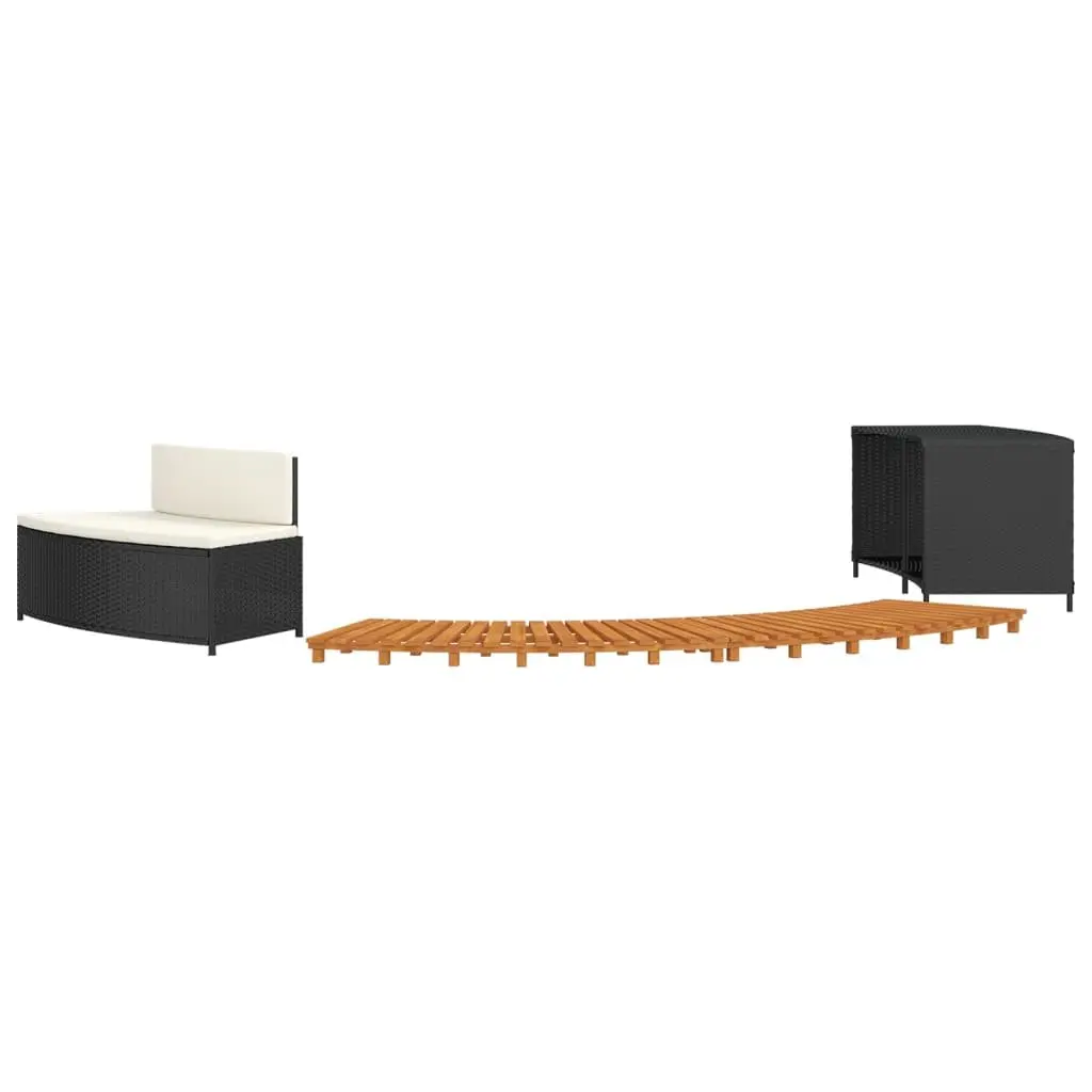 Hot Tub Surround PE Rattan Black Outdoor Spa Bench Storage Shelf Acacia Wood