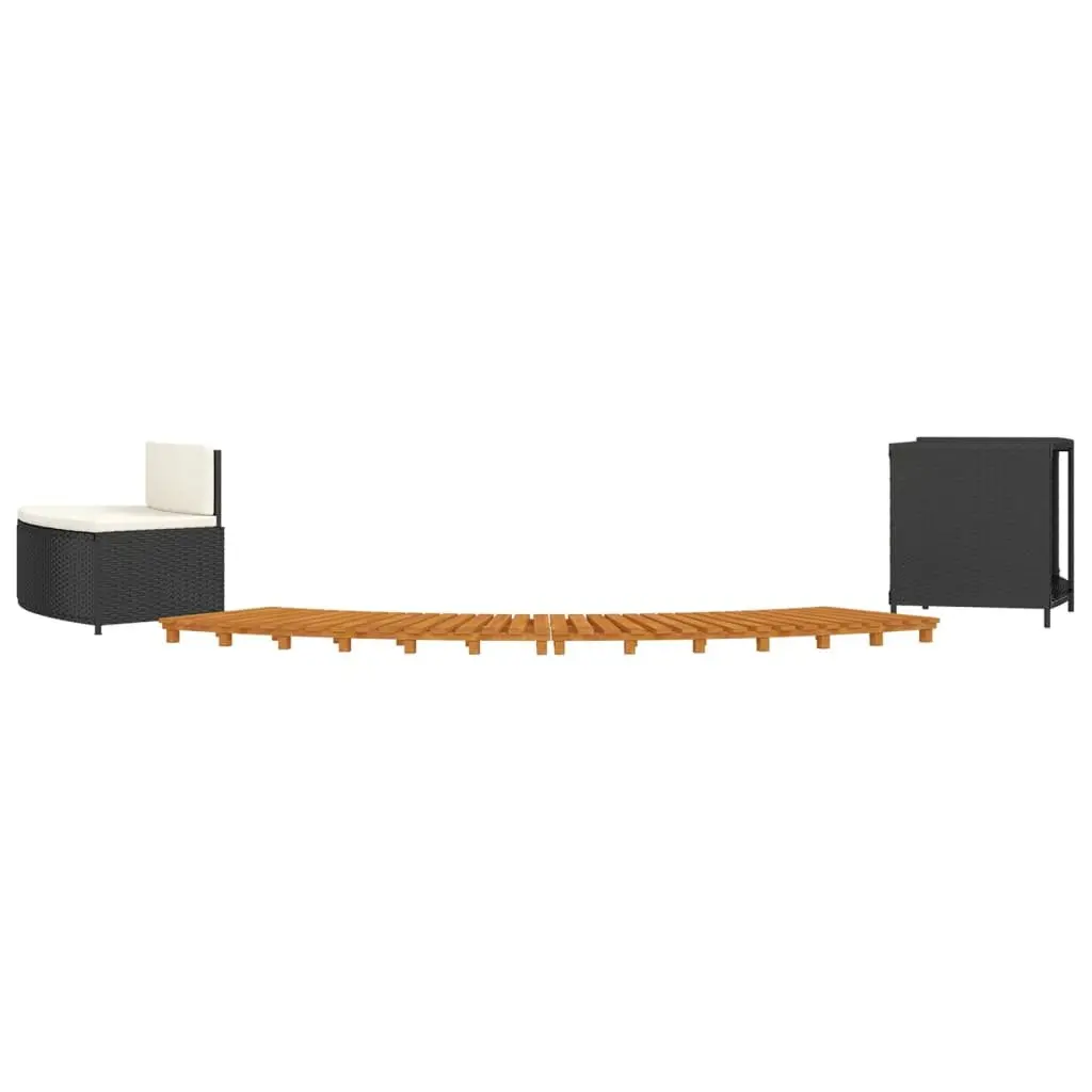 Hot Tub Surround PE Rattan Black Outdoor Spa Bench Storage Shelf Acacia Wood