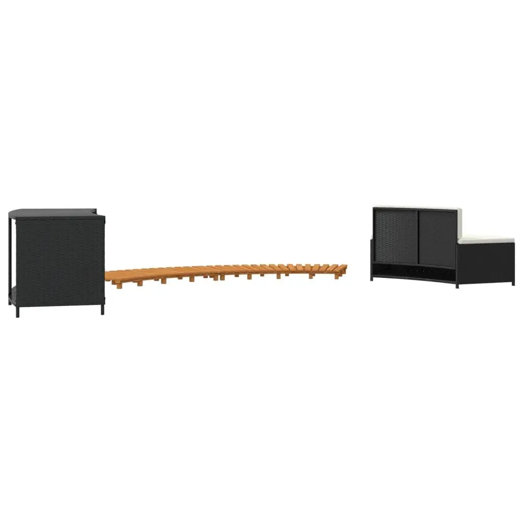 Hot Tub Surround PE Rattan Black Outdoor Spa Bench Storage Shelf Acacia Wood