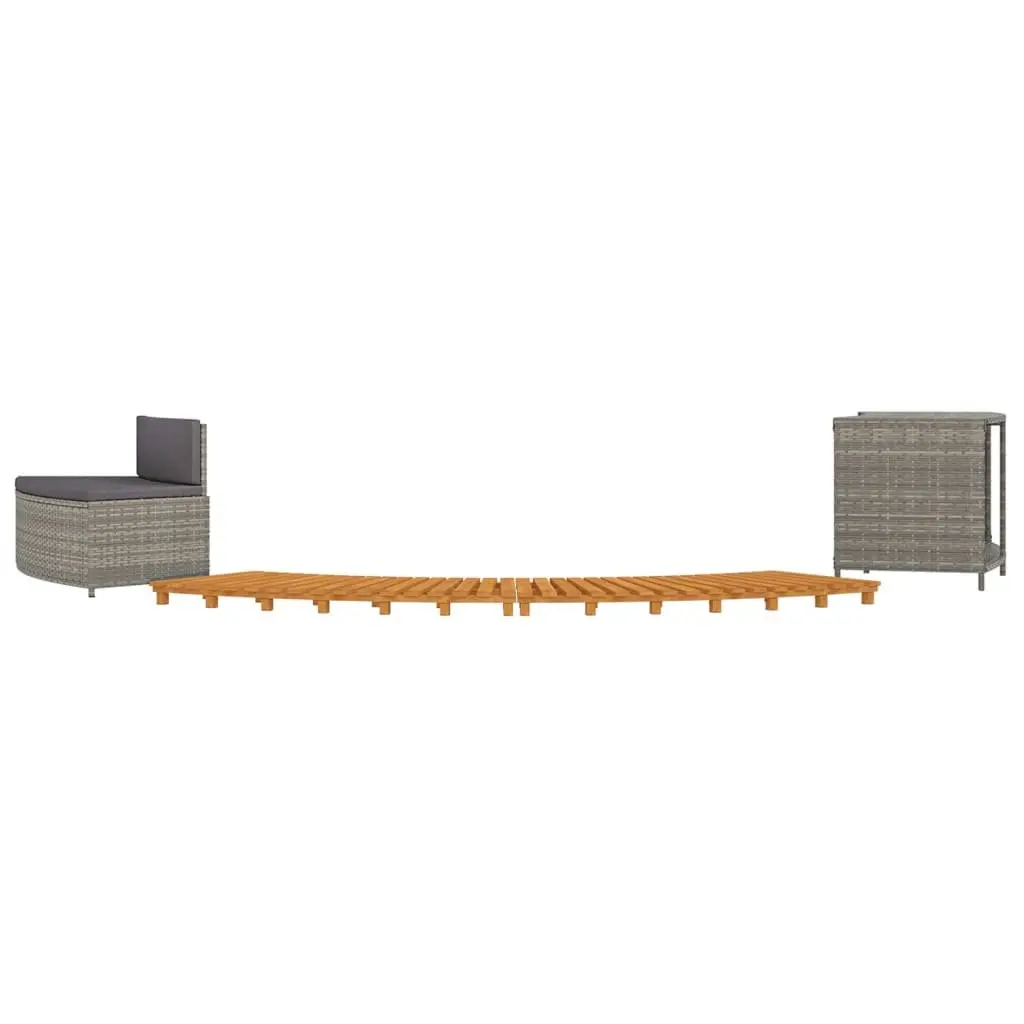 Hot Tub Surround Spa Bench Storage Shelf Grey Poly Rattan Acacia Wood Frame