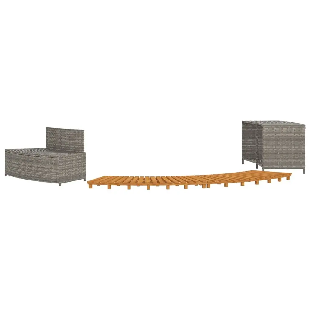 Hot Tub Surround Spa Bench Storage Shelf Grey Poly Rattan Acacia Wood Frame