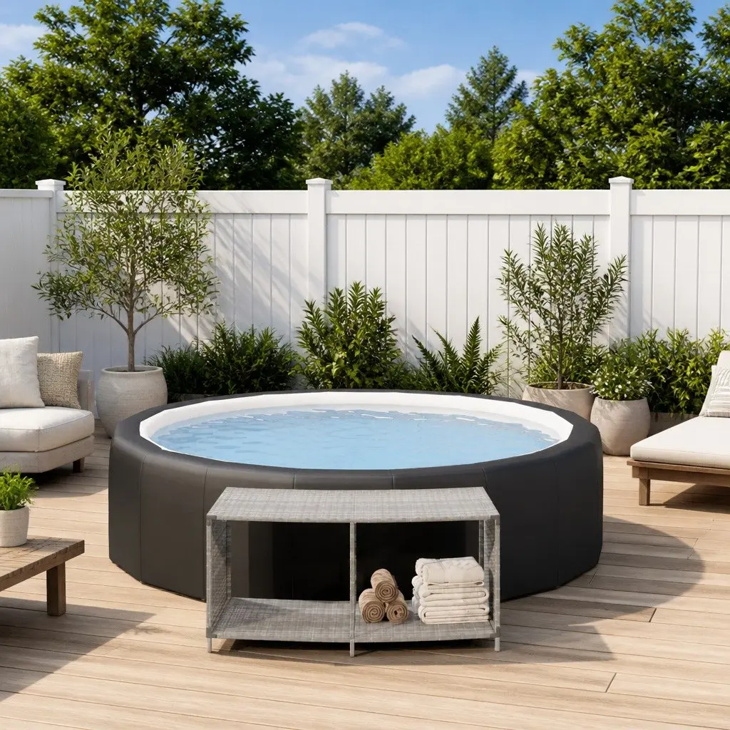 Outdoor Storage Shelves PE Rattan Grey 2 Piece Pool Spa Backyard Organiser Unit