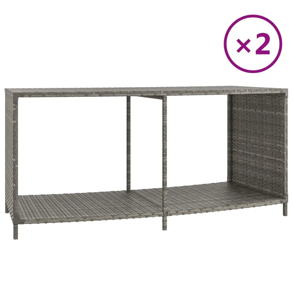Outdoor Storage Shelves PE Rattan Grey 2 Piece Pool Spa Backyard Organiser Unit