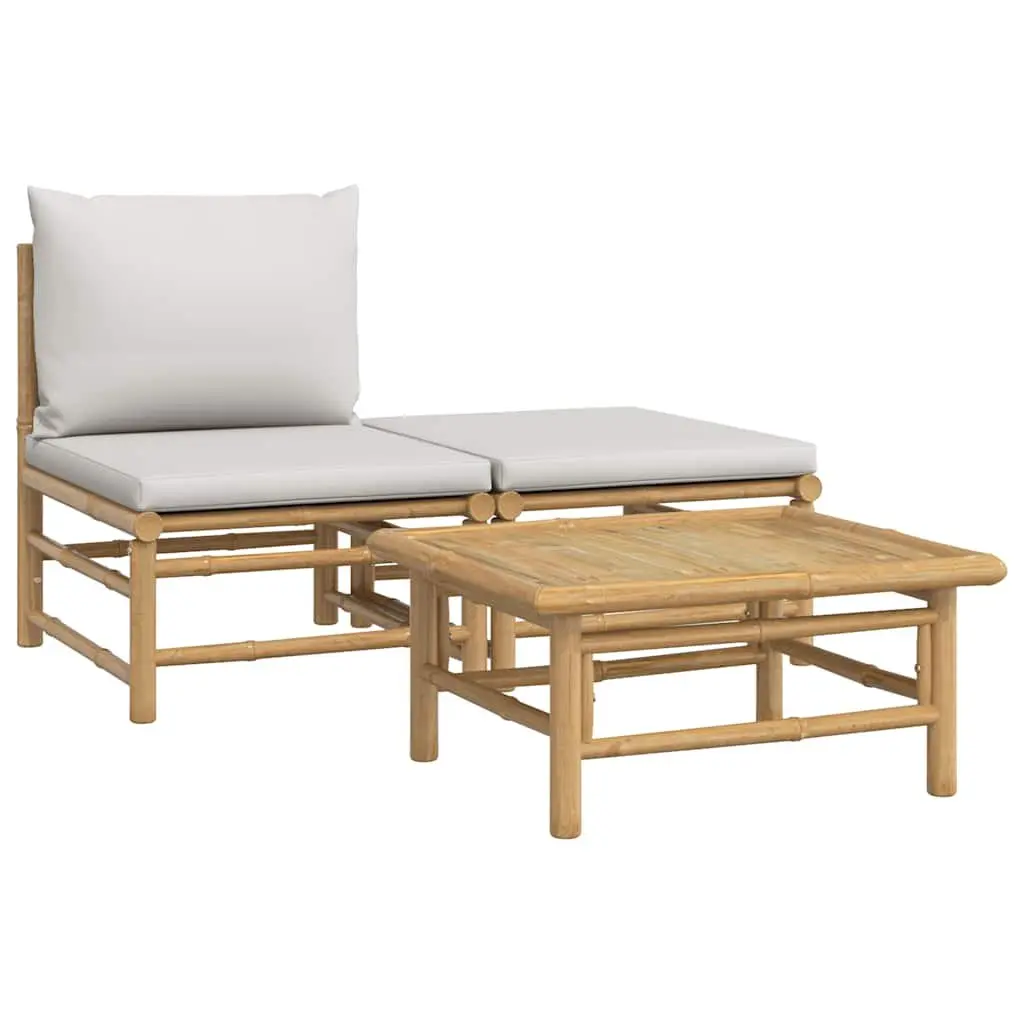 3 Piece Garden Lounge Set Bamboo Outdoor Sofa Cushions Backyard Patio Seating