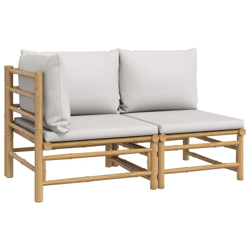 2 Piece Outdoor Garden Lounge Set Bamboo Sectional Sofa with Grey Cushions