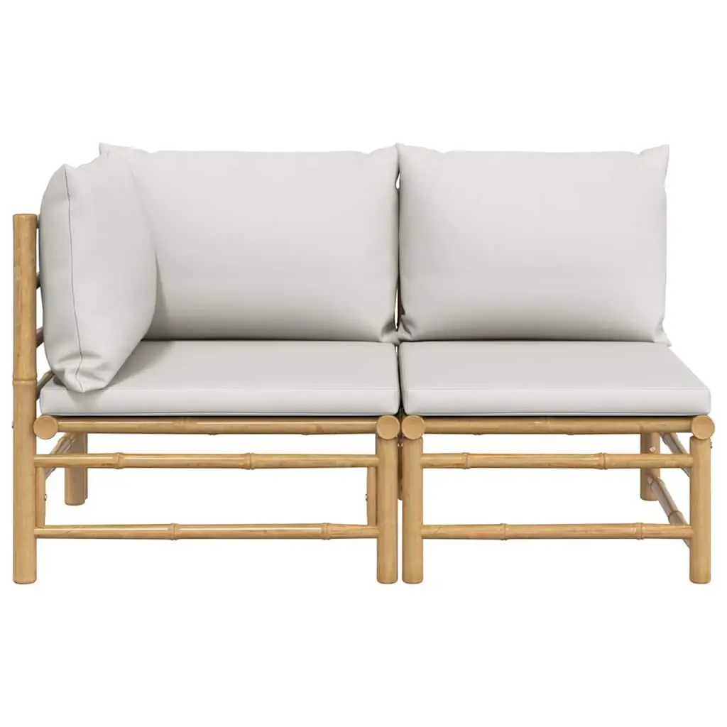2 Piece Outdoor Garden Lounge Set Bamboo Sectional Sofa with Grey Cushions