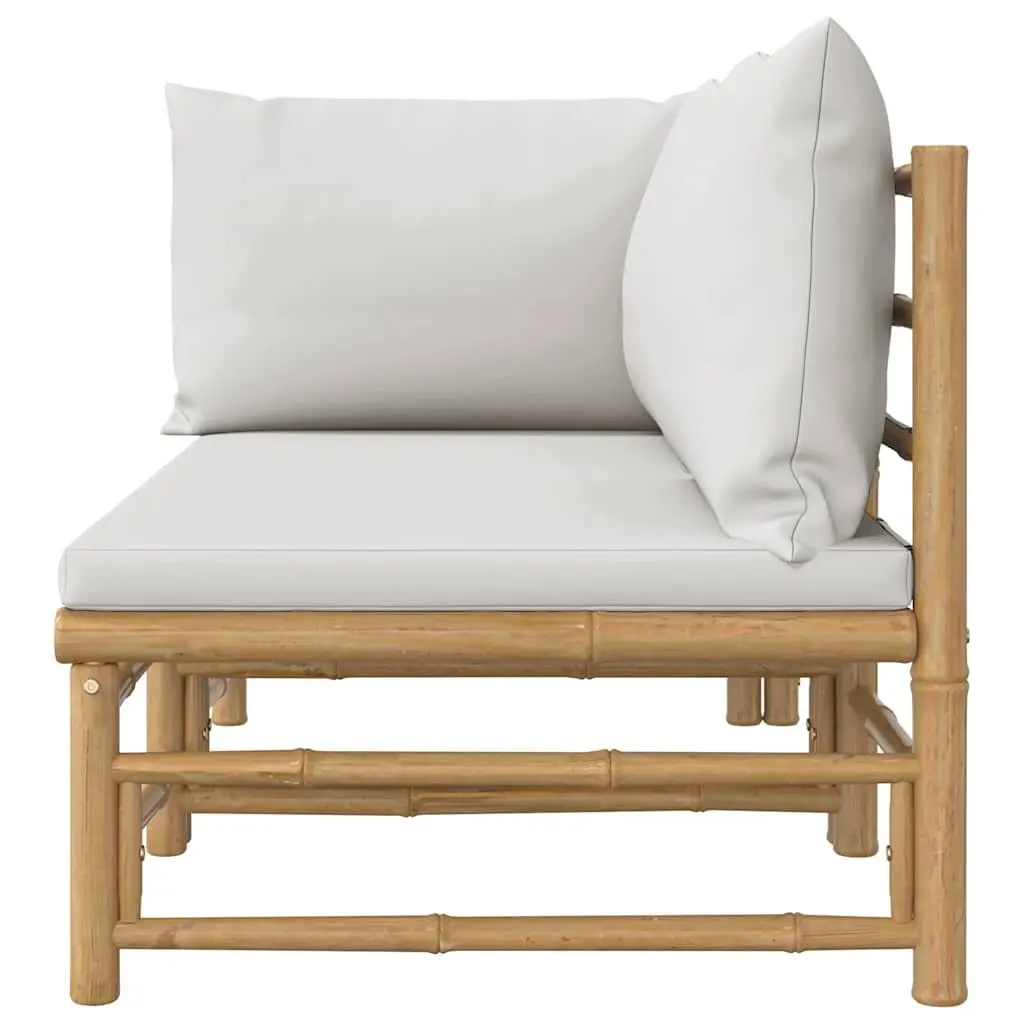 2 Piece Outdoor Garden Lounge Set Bamboo Sectional Sofa with Grey Cushions