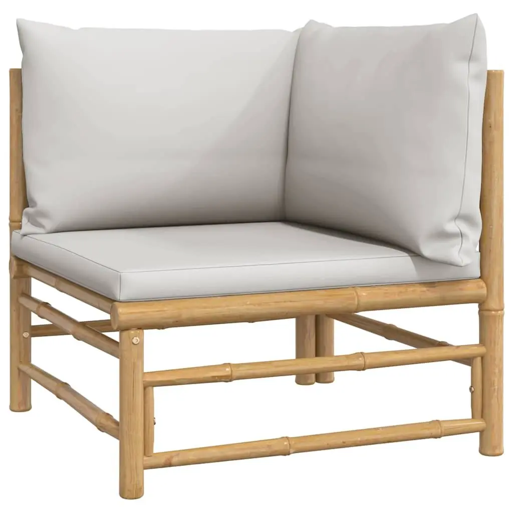 Corner Sofa Unit Bamboo Frame Grey Cushions Outdoor Garden Seating