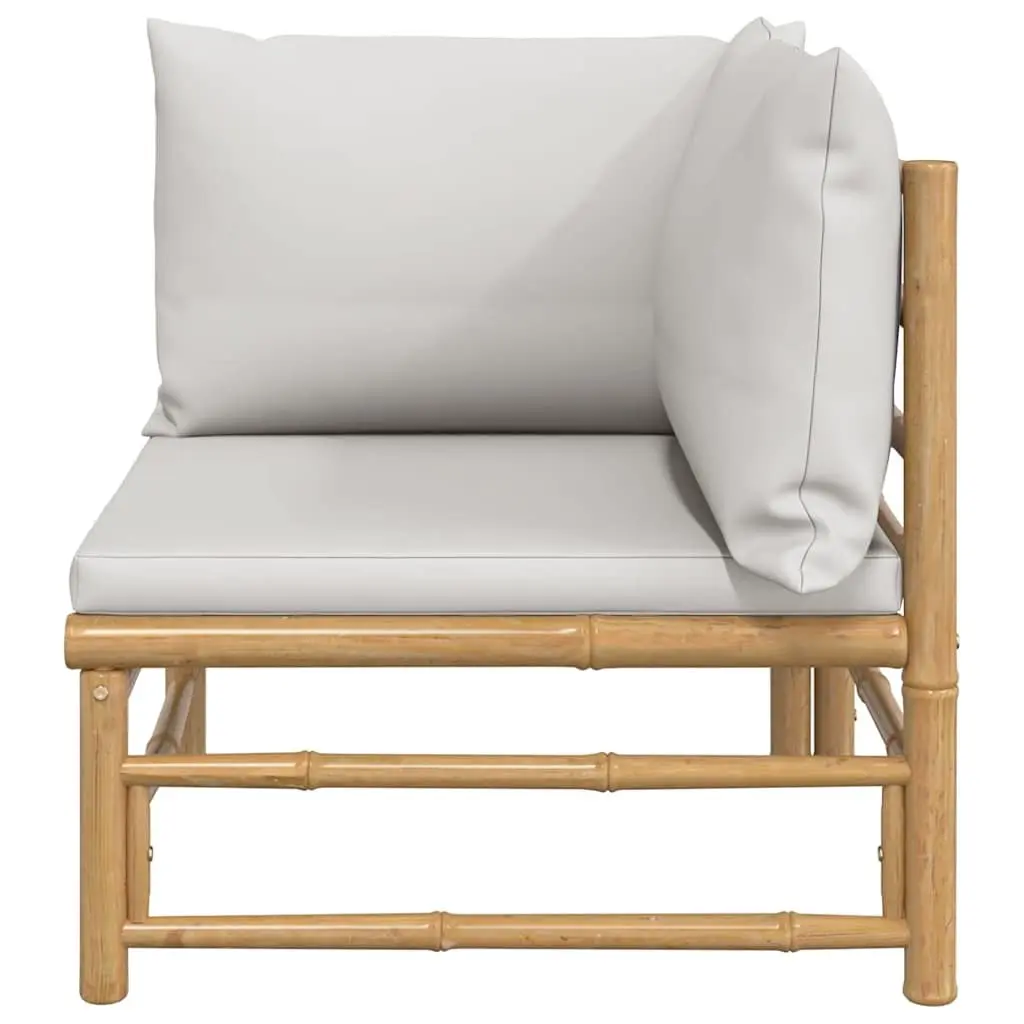 Corner Sofa Unit Bamboo Frame Grey Cushions Outdoor Garden Seating