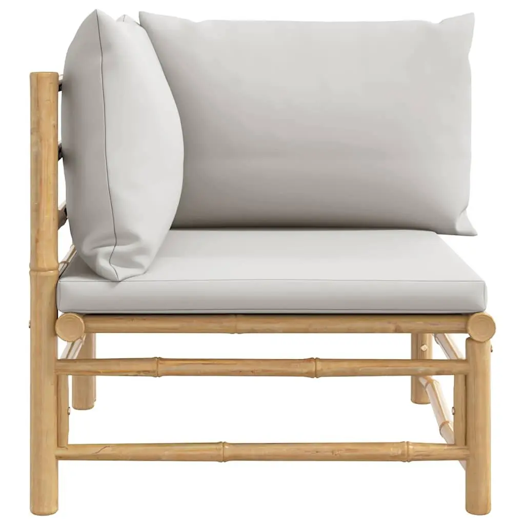 Corner Sofa Unit Bamboo Frame Grey Cushions Outdoor Garden Seating