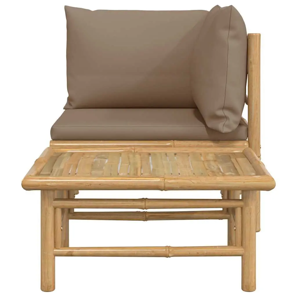 2 Piece Bamboo Outdoor Lounge Set Sectional Sofa with Taupe Cushions