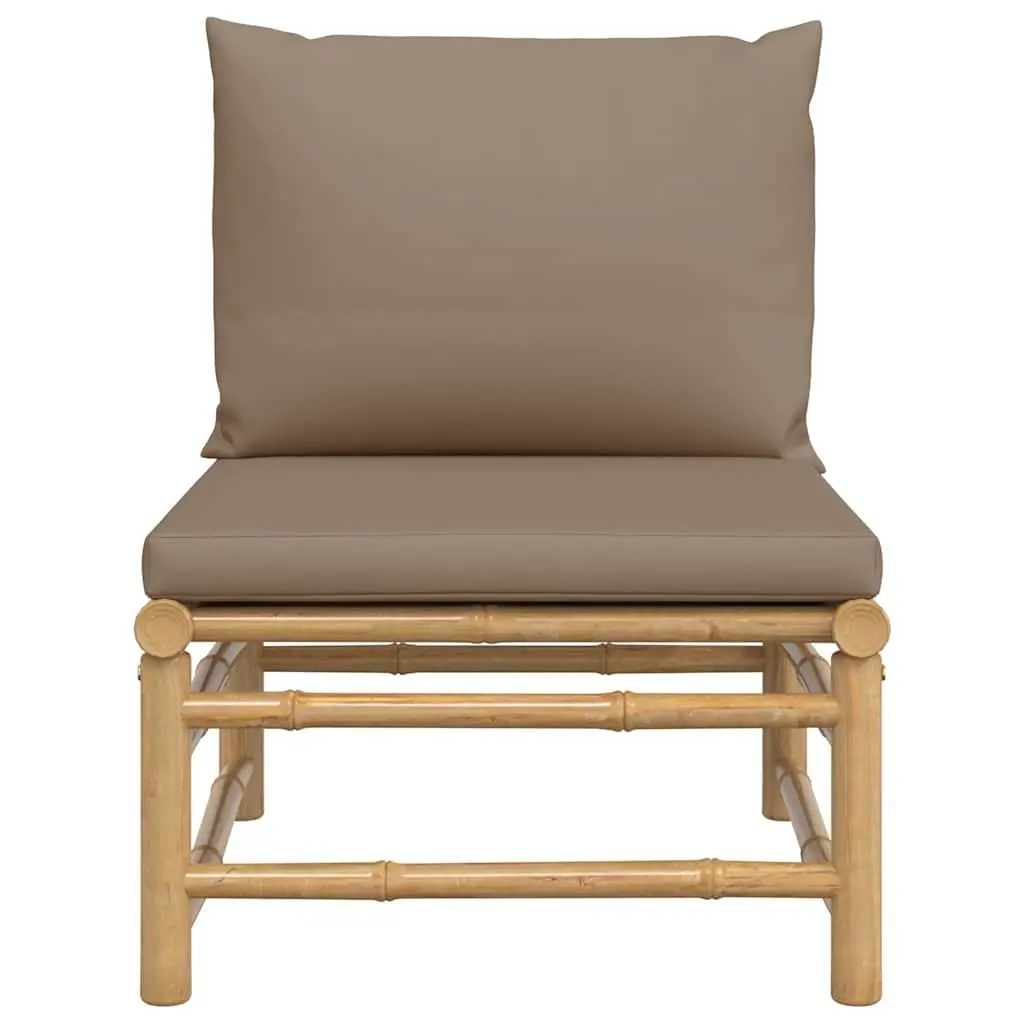 Outdoor Middle Sofa Bamboo Modular Seating Taupe Cushions