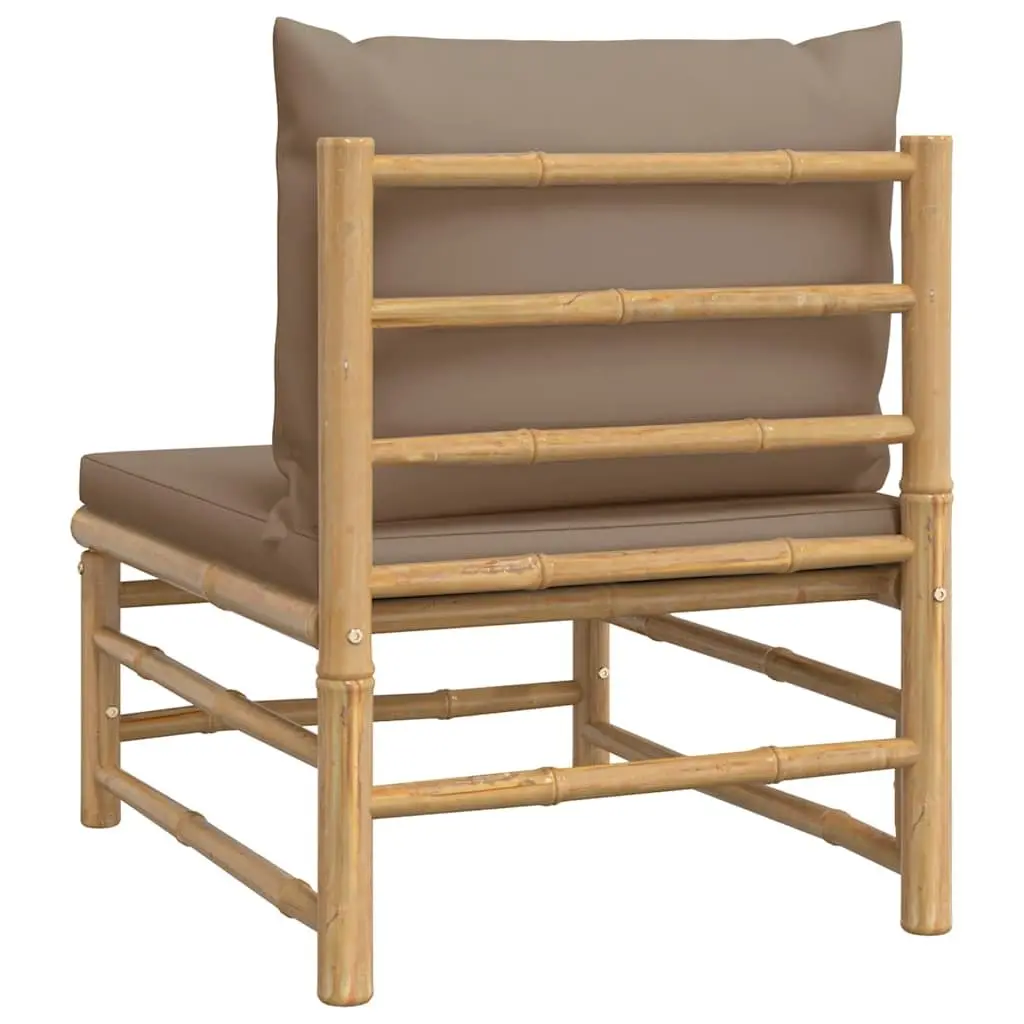 Outdoor Middle Sofa Bamboo Modular Seating Taupe Cushions