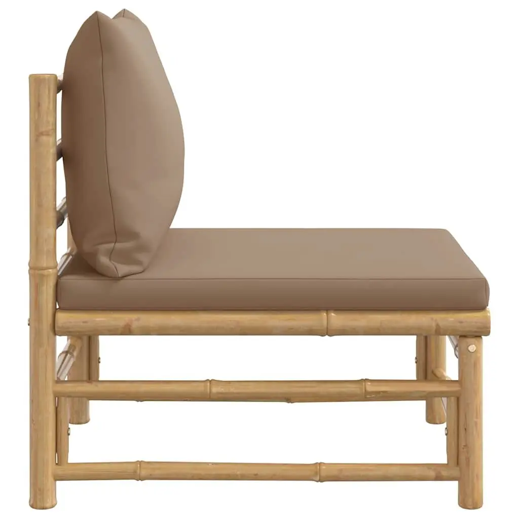 Outdoor Middle Sofa Bamboo Modular Seating Taupe Cushions