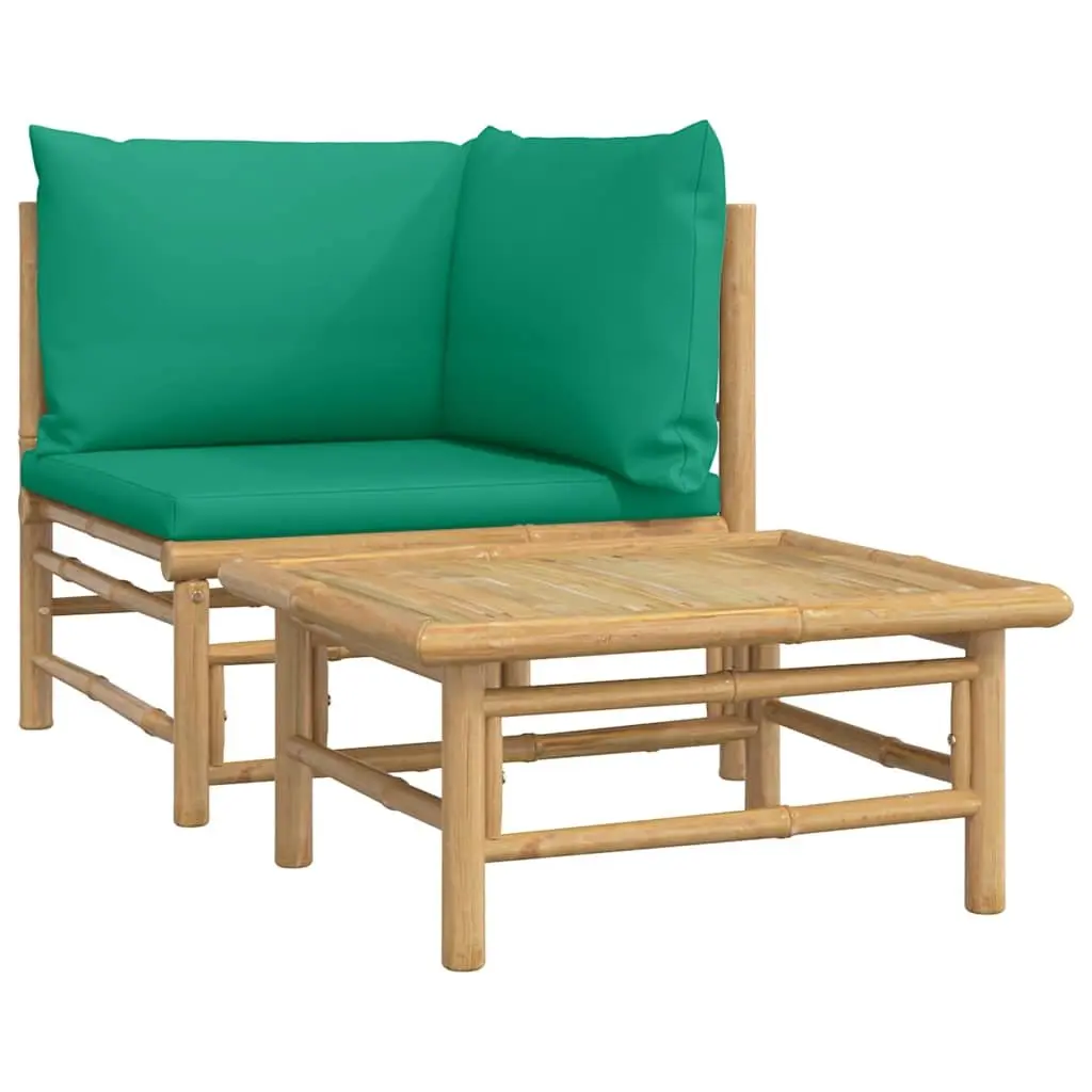 Outdoor Lounge Set Bamboo Frame Modular 2 Piece Green Cushions