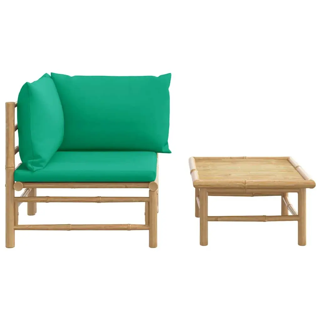 Outdoor Lounge Set Bamboo Frame Modular 2 Piece Green Cushions