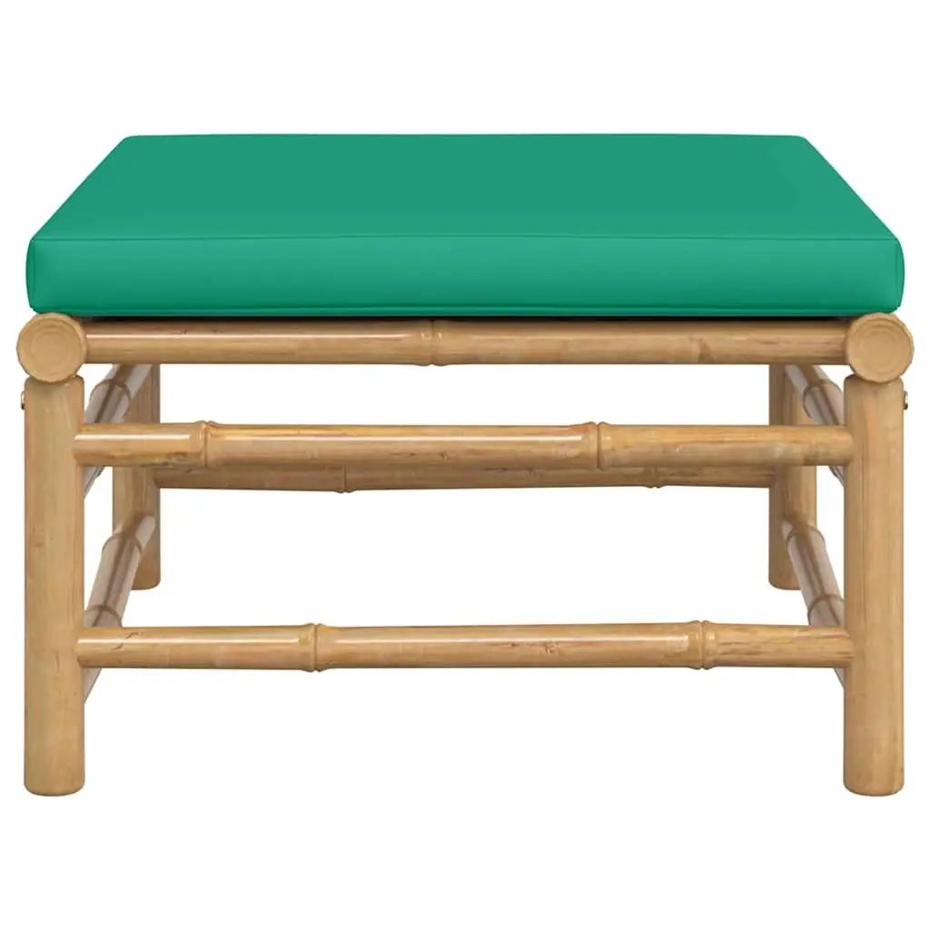 Garden Footstool Bamboo Frame with Cushion Green Outdoor Patio Lounge Seating