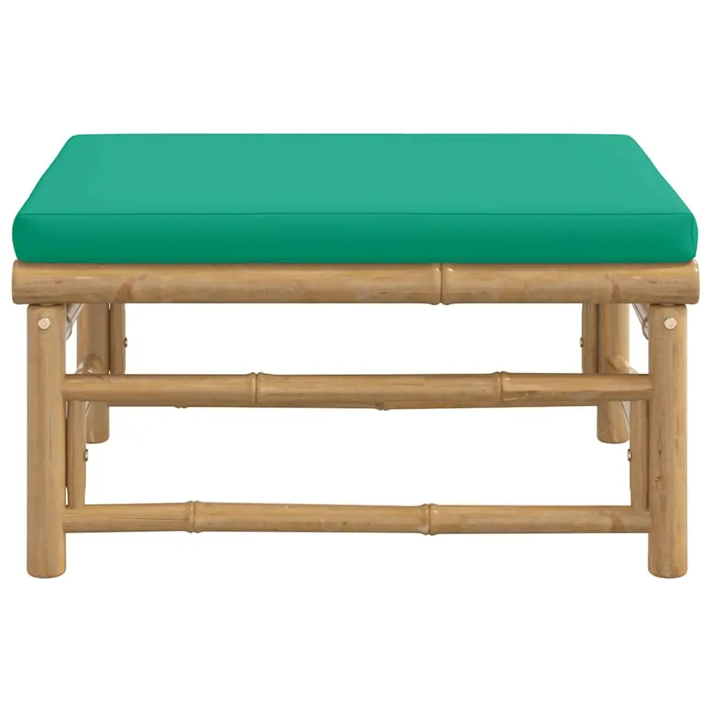 Garden Footstool Bamboo Frame with Cushion Green Outdoor Patio Lounge Seating