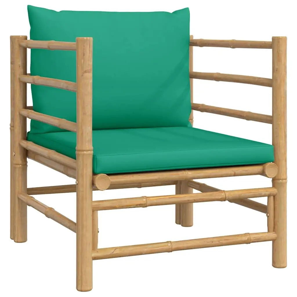 Outdoor Garden Sofa with Green Cushions Bamboo Modular Sectional Lounge Seating