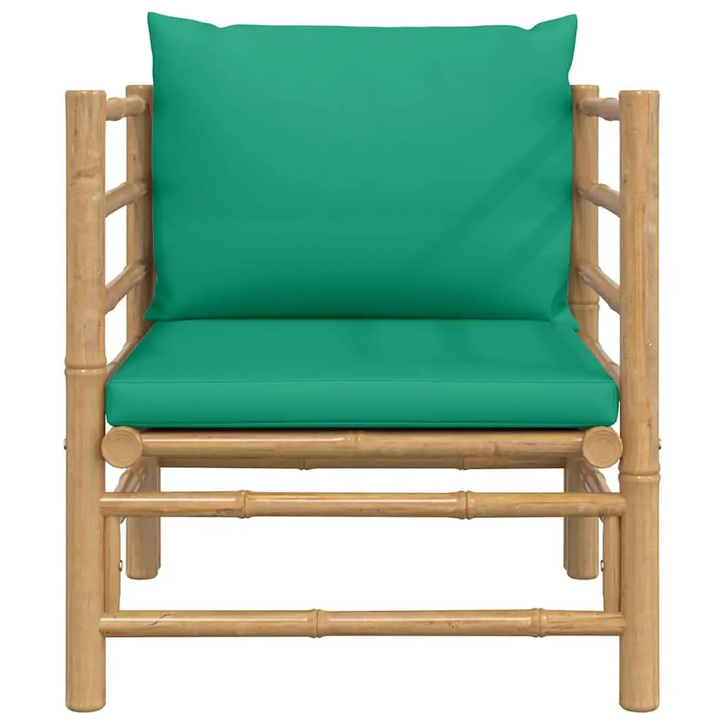Outdoor Garden Sofa with Green Cushions Bamboo Modular Sectional Lounge Seating