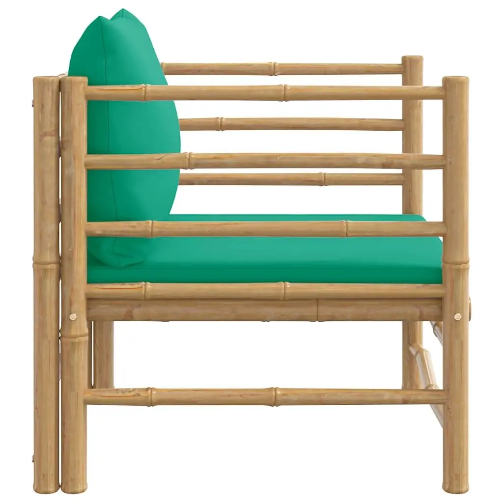 Outdoor Garden Sofa with Green Cushions Bamboo Modular Sectional Lounge Seating