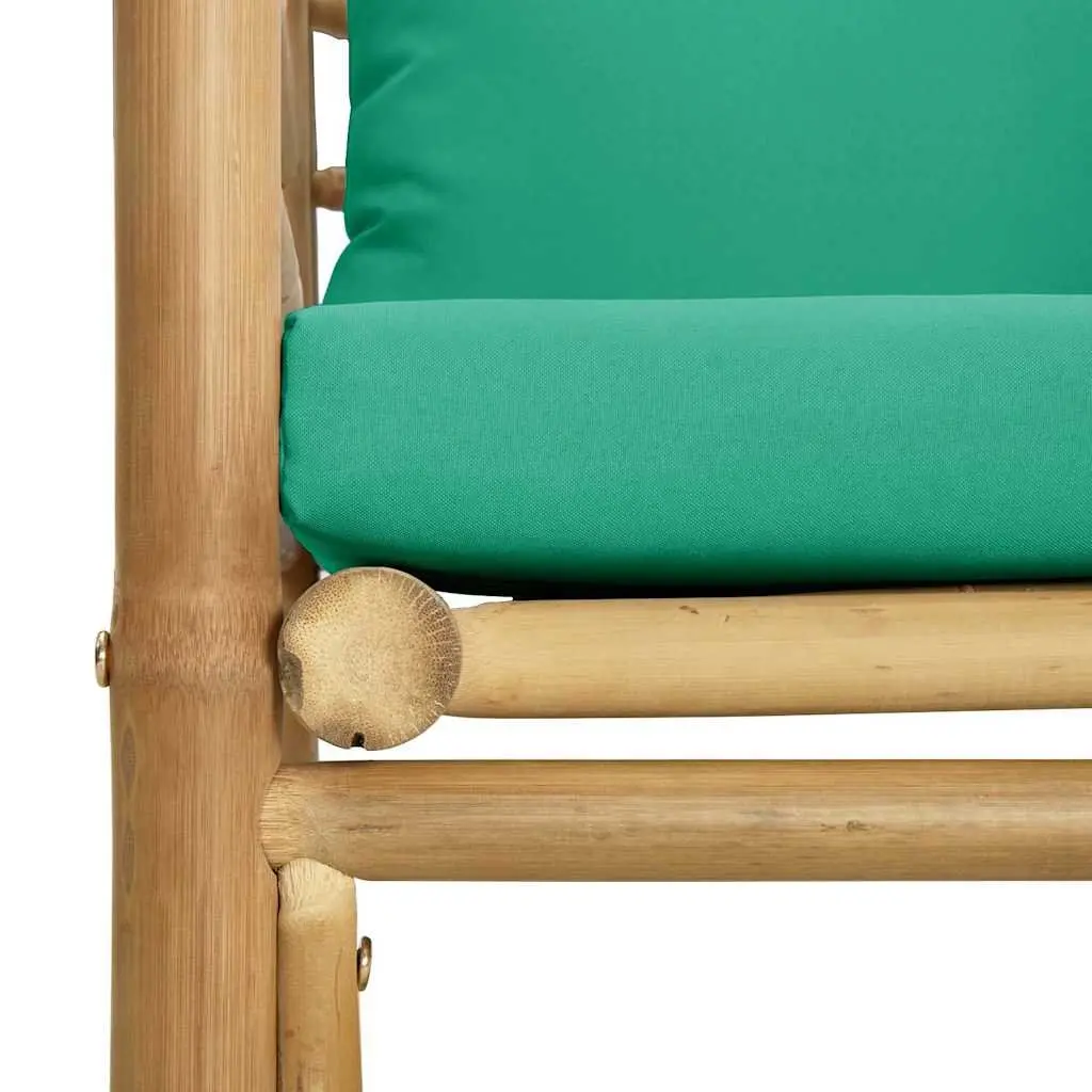 Outdoor Garden Sofa with Green Cushions Bamboo Modular Sectional Lounge Seating