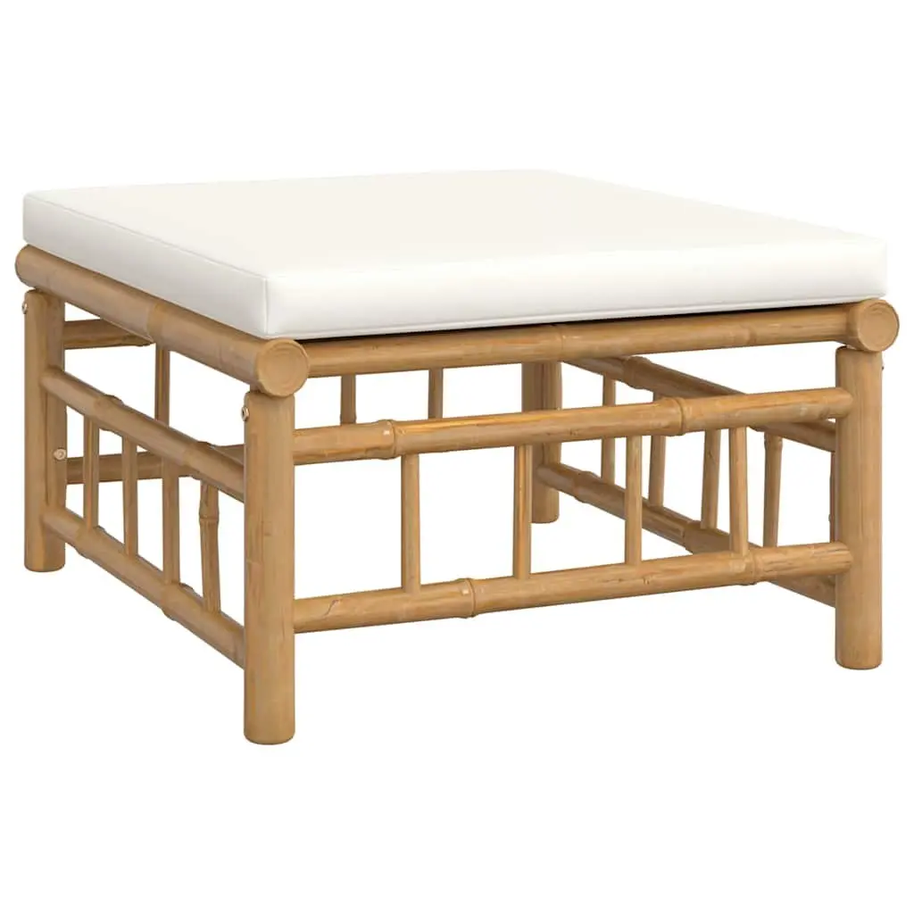 3 Piece Bamboo Outdoor Lounge Set with Coffee Table and Cream White Cushions